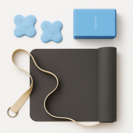 Lifelong Yoga combo set of 5 I 4mm Yoga mat, 6ft Belt, Yoga block, 2 Knee Pad